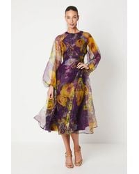 Coast - Organza Wrap Waist Puff Sleeve Midi Dress - Lyst