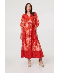 Izabel London - Abstract 3/4 Sleeve Relaxed Maxi Dress - Lyst