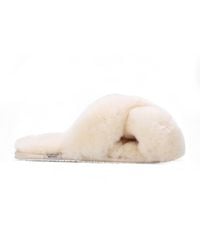 Infinity Leather - Sheepskin Slippers Warm Winter Fur Crossover - Lyst