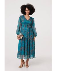 Izabel London - Leaf Print Sheer Tie Waist Maxi Dress - Lyst