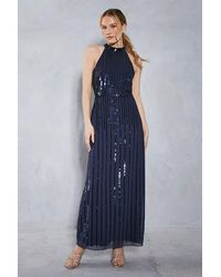 Oasis - Linear Sequin Halter Neck Maxi Dress - Lyst