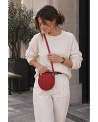 Ashwood Leather - Leather Round Woven Crossbody Bag W/ Adjustable Strap - Lyst