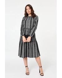 Izabel London - Geo Print Tiered Long Sleeve Midi Dress - Lyst