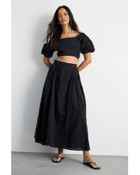 Warehouse - High Waist Embroidered Cotton Skirt With Pockets - Lyst