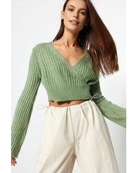 WOVCOR - Crop Soft Textured Double Breasted Knit Sweater - Lyst