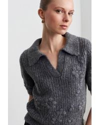 Dilvin - Textured Ribbed Polo-Collar Sweater - Lyst