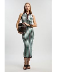 Karen Millen - Knit Contrast Collar Pointelle Sleeveless Midi Dress - Lyst