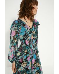 Oasis - Ruched Front Dobby Floral Printed Midi Dress - Lyst