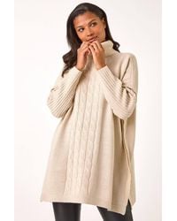 Roman - Cable Knit Roll Neck Poncho Jumper - Lyst