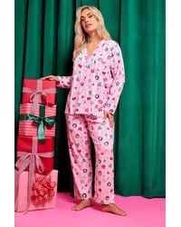Yours - Stripe Christmas Print Lightweight Fleece Pyjama Set - Lyst