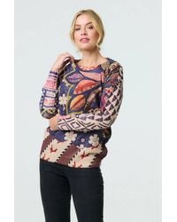 Izabel London - Leaf Print Drop Shoulder Jumper - Lyst