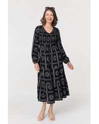 Izabel London - Printed Long Sleeve Tie Waist Midi Dress - Lyst