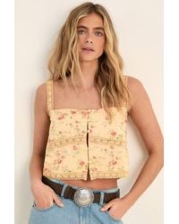 Nasty Gal - Cotton Voile Floral Lace Insert Tie Front Top - Lyst