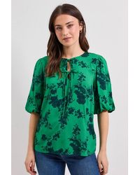 Dorothy Perkins - Tie Detail Puff Sleeve Printed Top - Lyst