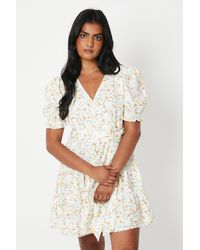 Oasis - Ditsy Floral Crepe Wrap Front Belted Mini Dress - Lyst