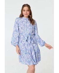 Izabel London - Printed High Neck Short Shirt Dress - Lyst