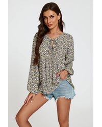 FS Collection - Floral Print Long Sleeve Blouse Top - Lyst