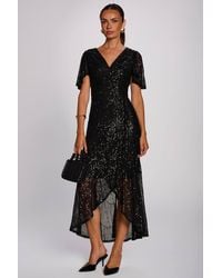 Jolie Moi - Sequin Angel Sleeve Flare Hem Maxi Dress - Lyst
