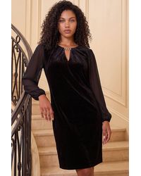Roman - Petite Contrast Sleeve Velvet Dress - Lyst