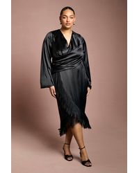 Coast - Plus Satin Wrap Midi Dress With Fringe Detail - Lyst