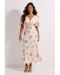 Dorothy Perkins - Petite Floral Tie Front Button Down Puff Sleeve Midi Dress - Lyst