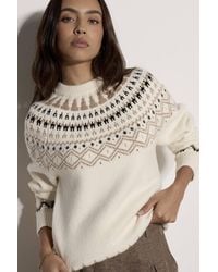 Apricot - Cotton Blend Brushed Fair Isle Jumper - Lyst