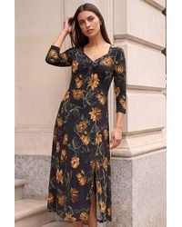 Roman - Floral Print Ruched Stretch Midi Dress - Lyst