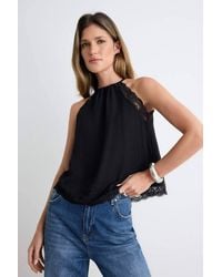 WOVCOR - Lace Detail Halter Neck Sleeveless Woven Blouse - Lyst