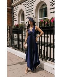 Little Mistress - Satin Pleated Midaxi Dress - Lyst