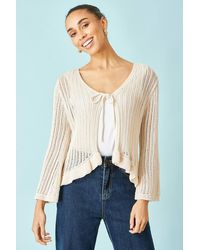 Yumi' - Tie Front Pointelle Cardigan - Lyst