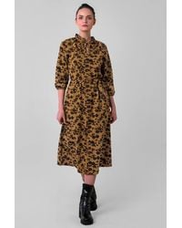Enorsia - Tie Frill Neck Printed Midi Dress - Lyst
