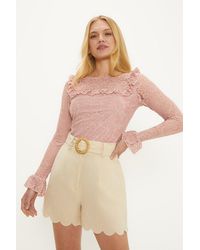 Oasis - Lace Detail Frill Top - Lyst
