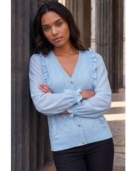 Roman - Woven Sleeve Buttoned Knit Jumper - Lyst