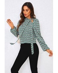 FS Collection - Geo Print Side Tie Blouse Top - Lyst
