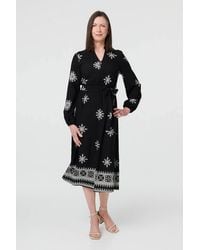 Izabel London - Border Print Tie Waist Midi Wrap Dress - Lyst