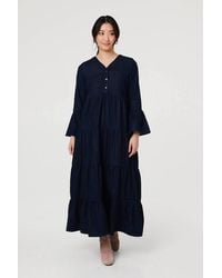 Izabel London - Tiered Long Sleeve Relaxed Maxi Dress - Lyst