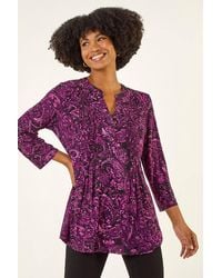 Roman - Paisley Print V-Neck Stretch Top - Lyst
