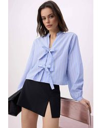 WOVCOR - Stripe Tie Front Button Up Regular Fit Long Sleeve Shirt - Lyst