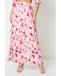 Oasis - Floral Pleated Tiered Maxi Skirt - Lyst