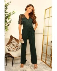 Double Second - Lace Wrap Flared Leg Jumpsuit - Lyst