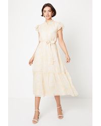 Oasis - Ditsy Chiffon Frill Detail Belted Midaxi Dress - Lyst