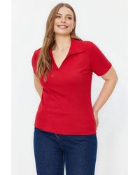 WOVCOR - Ribbed Polo Collar Short Sleeve Fitted Top - Lyst