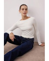 WOVCOR - Boat Neck Stretch Knit Long Sleeve Blouse - Lyst