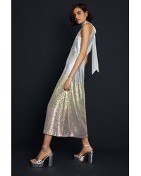 Oasis - Hand Embellished Ombre Sequin Halter Midi Dress - Lyst