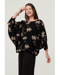 Izabel London - Floral Embroidered 3/4 Sleeve Top - Lyst