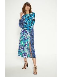 Oasis - Mixed Floral Ruched Front Midi Dress - Lyst