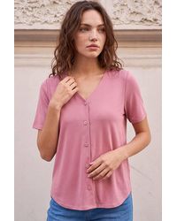 Roman - Petite V-Neck Buttoned Blouse - Lyst