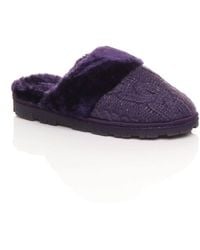 AJVANI - Flat Heel Mule Glitter Cable Knit Slippers - Lyst
