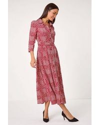 Roman - Geometric Print Tie Waist Midi Shirt Dress - Lyst