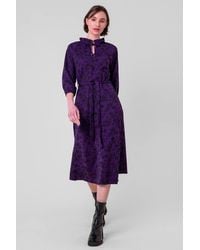 Enorsia - Tie Frill Neck Printed Midi Dress - Lyst